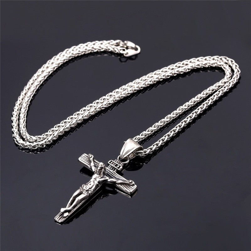 Religious Jesus Cross Necklace for Men 2021 New Fashion Gold color Cross image 11