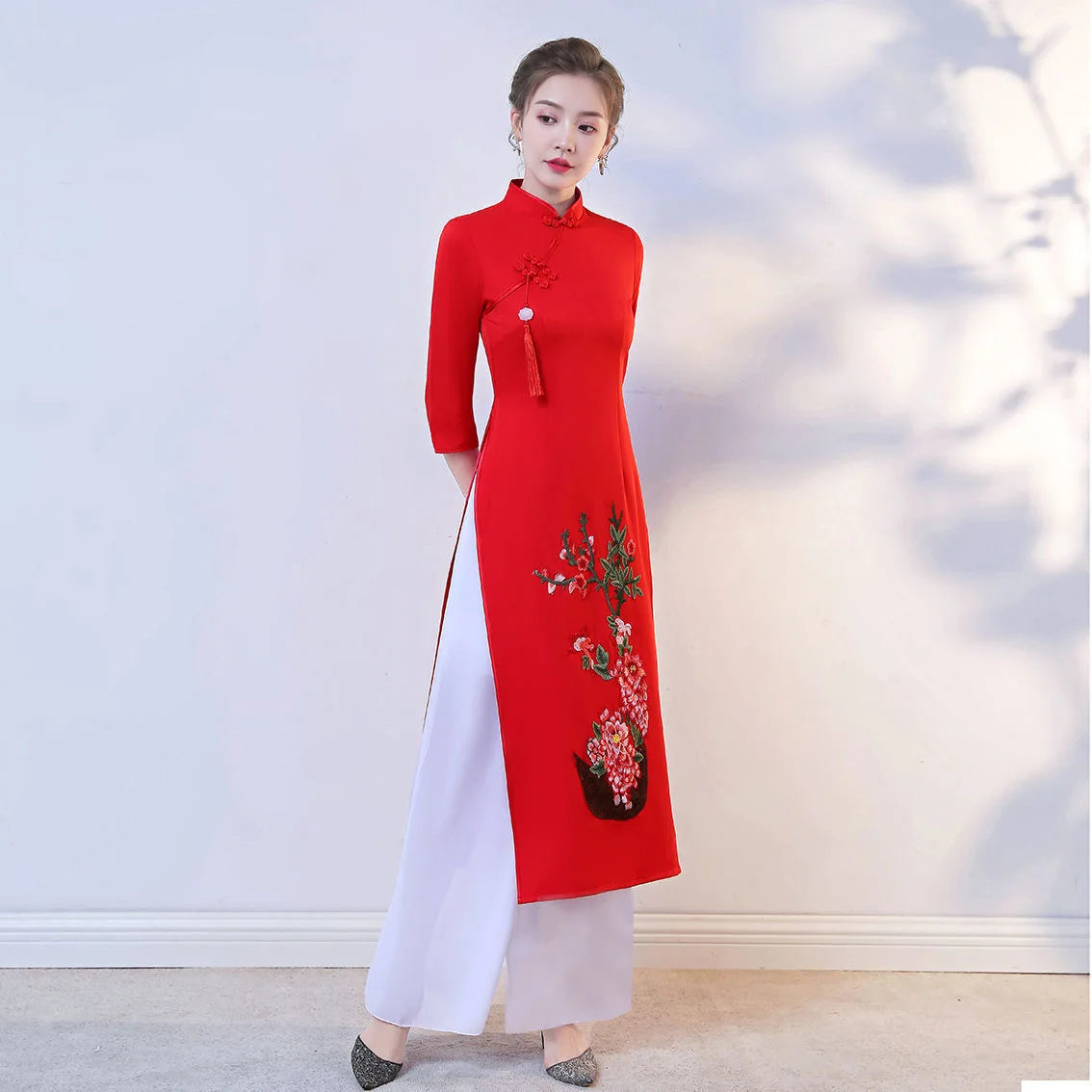 2024 Vietnam Ao Dai Cheongsam Traditional Oriental Dress Set Improved Vietnam A image 0