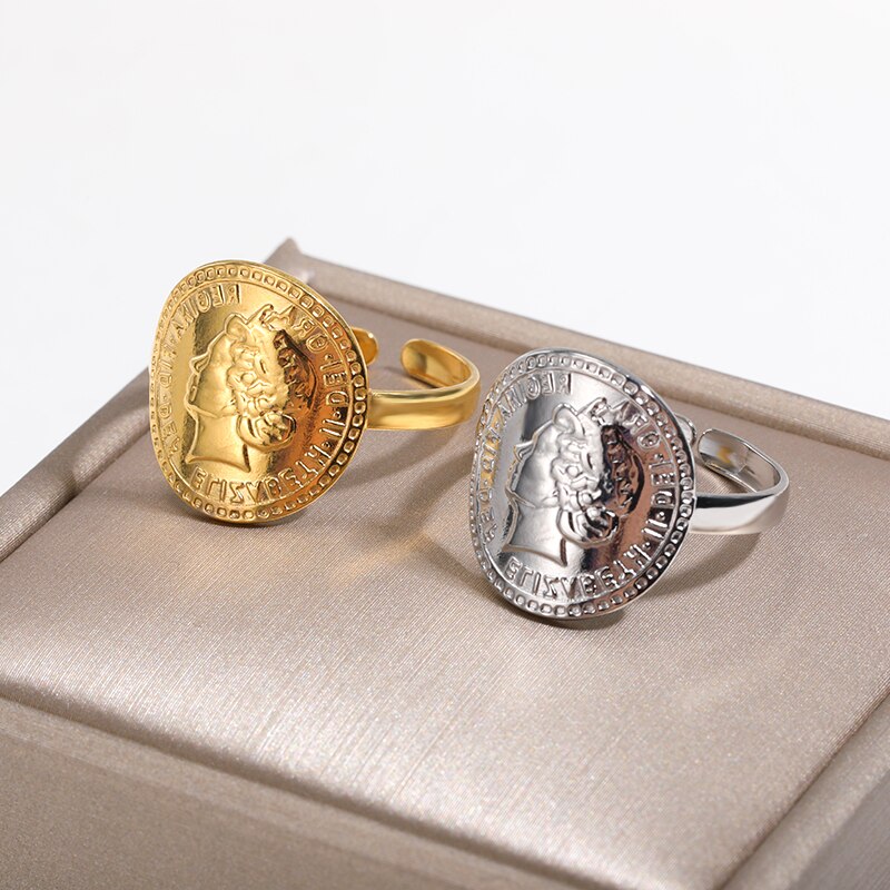 GATTVICT Punk Cross knight Open Stainless Steel Queen Rings Minimalist Gold image 10