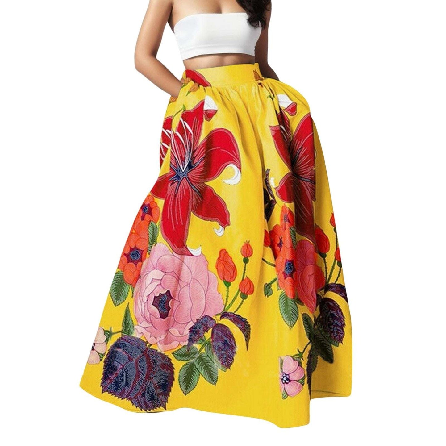 Long Skirts for Women Summer Gold Tummy Control Printed Maxi Skirts for Women F image 9