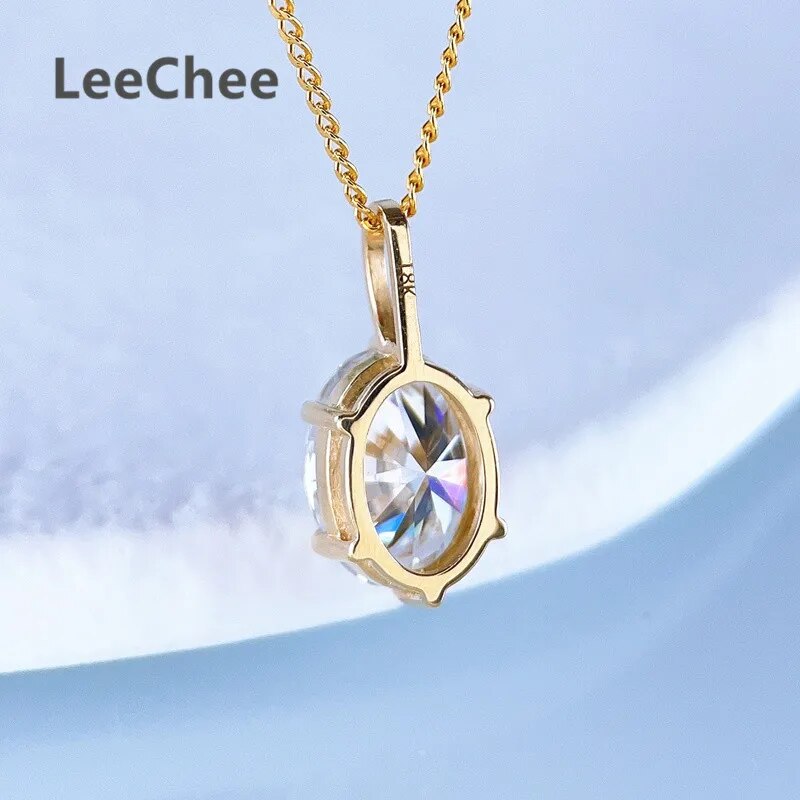 18K Gold Moissanite Pendant Real Au750 Necklace 1.5CT 6*8MM Oval Lab Diamond Fi image 2