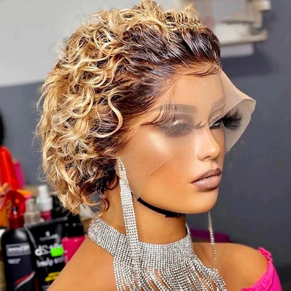 Short Pixie Cut Wig Human Hair Brazilian Remy 13*1 Transparent Lace For Black W image 6