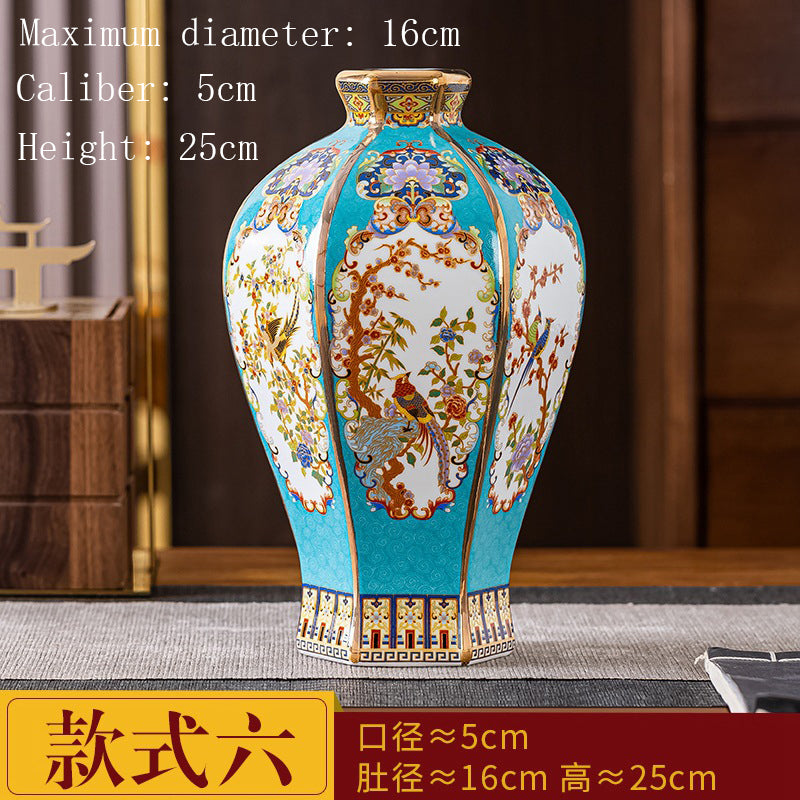 Enamel Colored Ceramic Vase Study Living Room Decoration Chinese Retro Golden S image 11