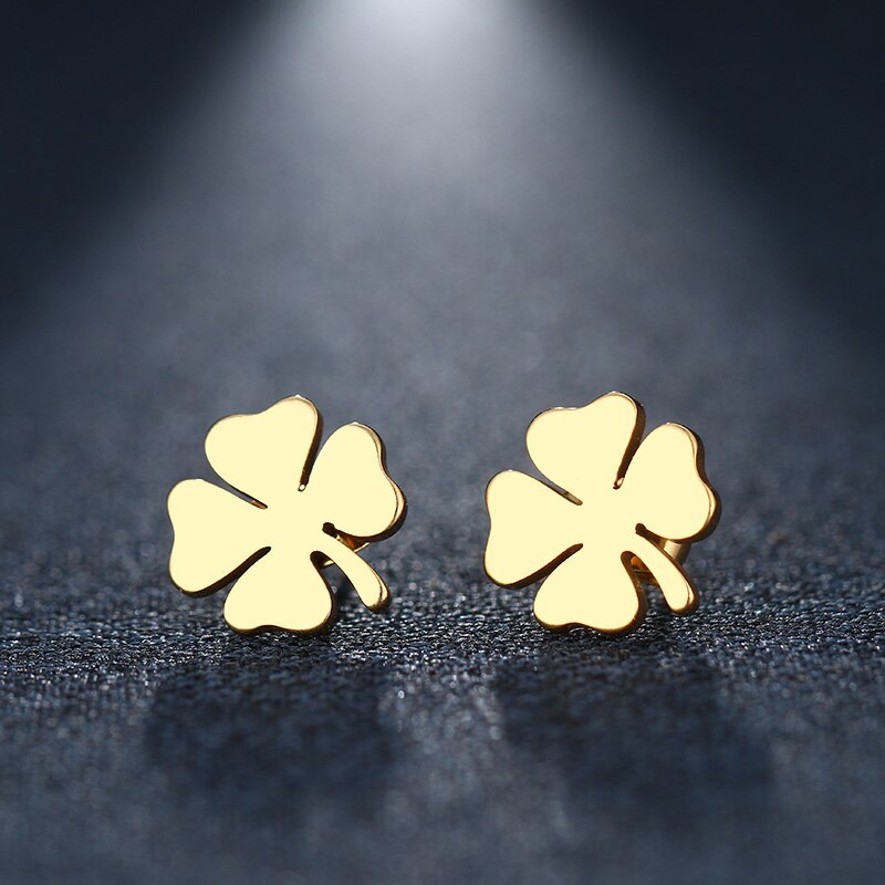 DOTIFI Stainless Steel Stud Earring For Women Man Clover Gold Color Lover's Eng image 2