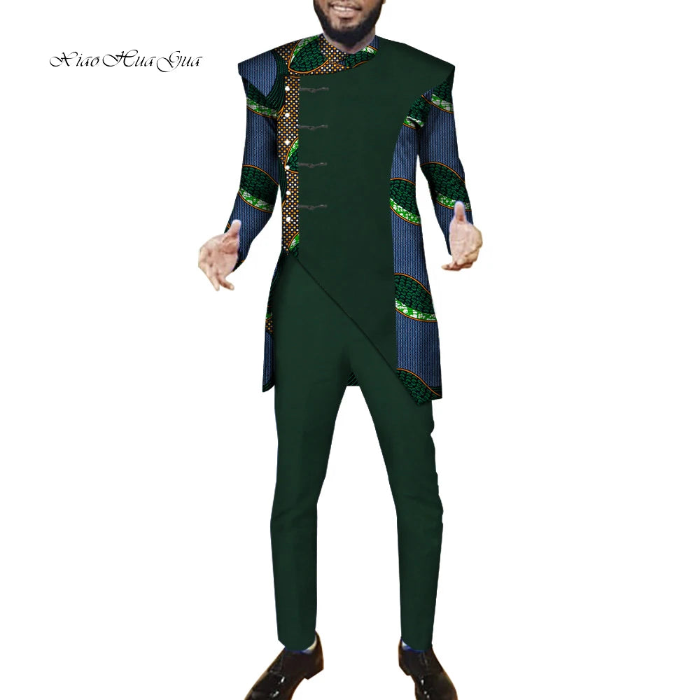 African Men Suits Sets Tops+Trousers Fashion Printing African Clothes for Men F image 0