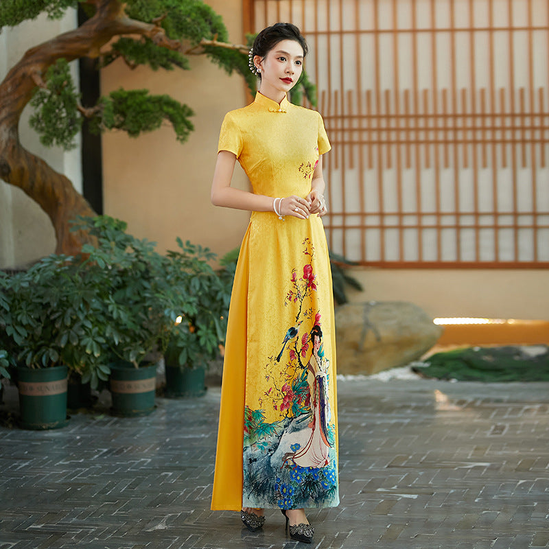Ao Dai Vietnam Traditional Cheongsam Gown Elegant Oriental Evening Long Dress C image 5