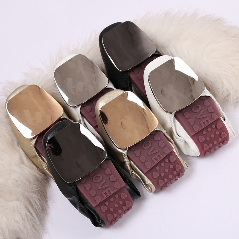 Woman Retro Spring Square Toe Cute Gold Mary Jane Comfortable Soft Soled Shoes image 5