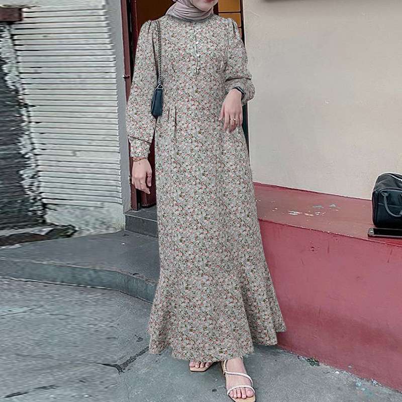 Women Floral Printed Muslim Dress Bohemian Sundress Elegant Abaya ZANZEA Fashio image 1