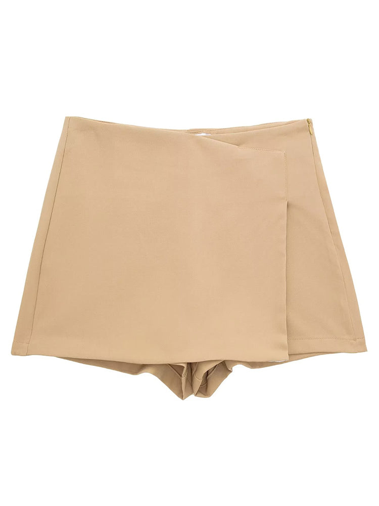 Willshela Women Fashion Solid Asymmetrical Side Zipper Skirts Shorts Vintage Hi image 0