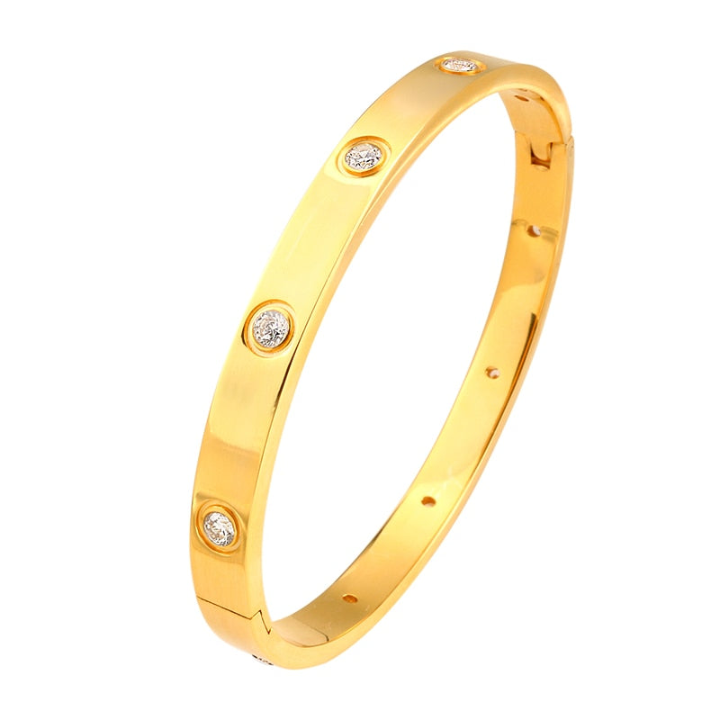 Stainless Steel Golden Color Beautiful Lovers Cubic Zirconia Bracelets Bangles image 5