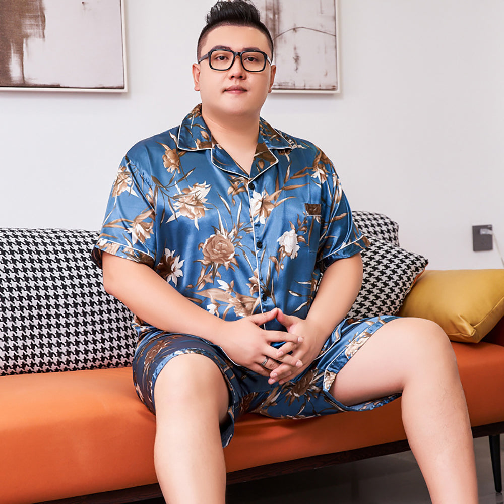 3XL-5XL For 165kg Big Size Men's Pajamas Summer Ice Silk Thin Breathable Male S image 1