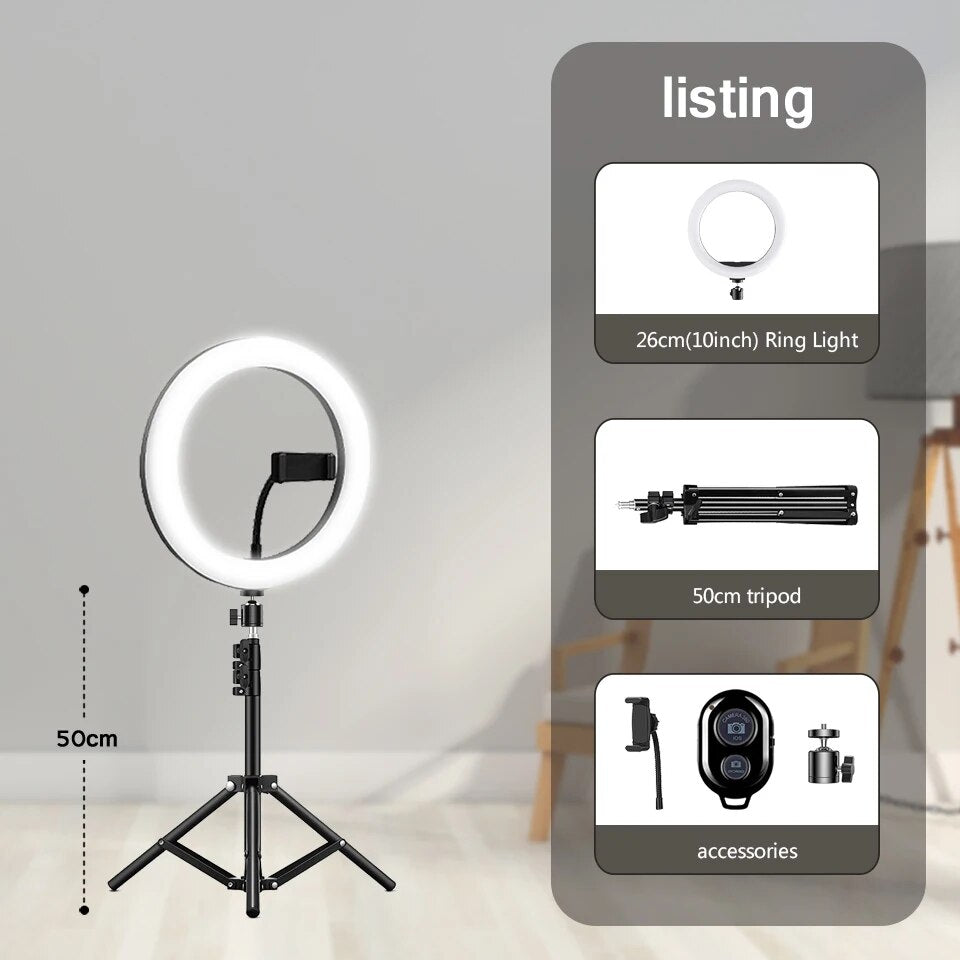 10" 26cm LED Selfie Ring Light Photography Video Light RingLight Phone Stand Tr image 1
