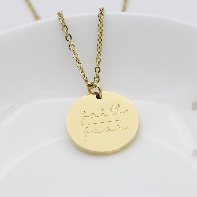 Simple Disc Pendant Necklace Stainless Steel Gold Plated Faith Over Fear image 7
