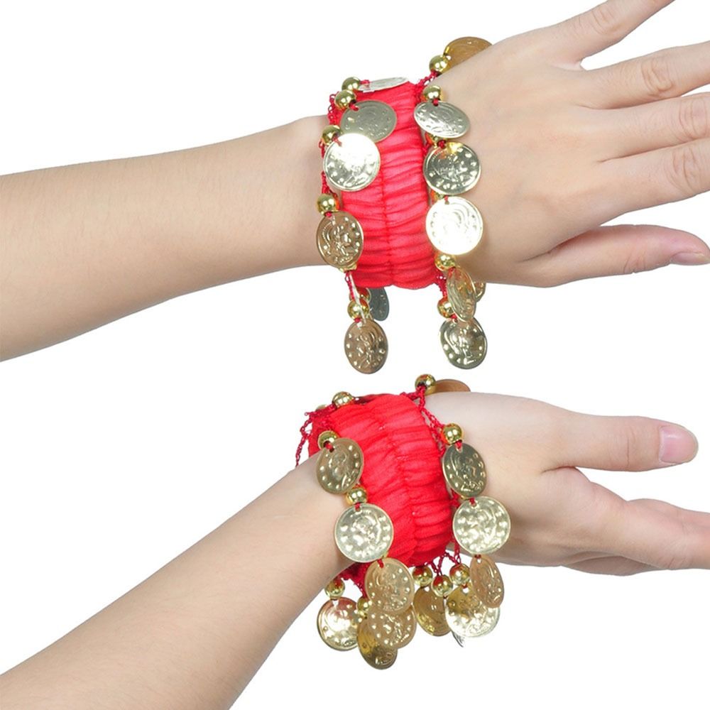 1 Pair Belly Dance Wrist Ankle Cuffs Bracelets Chiffon Gold Coin Belly Dance Co image 1