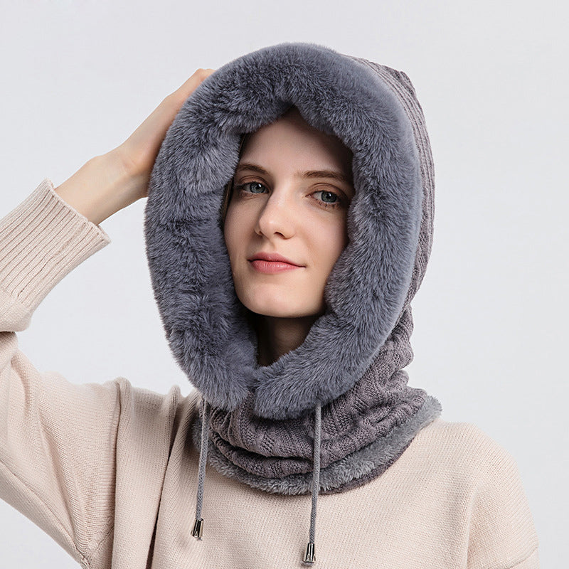 Women Beanie Hat Winter Balaclava Knitted Cap Hooded Face Mask Fluff Keep Warm image 0