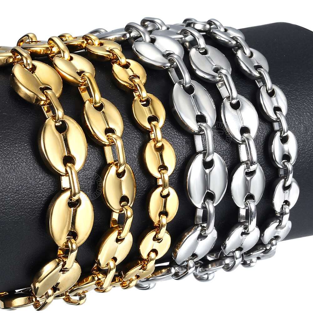 Coffee Beans Link Chain Bracelet Stainless Steel Gold Silver Color for Men Wome image 6