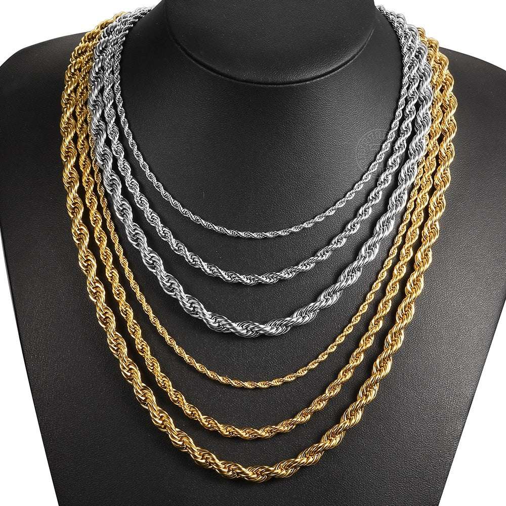 New Fashion Twisted Rope Link Chain Gold Color Stainless Steel Necklace for Men image 5