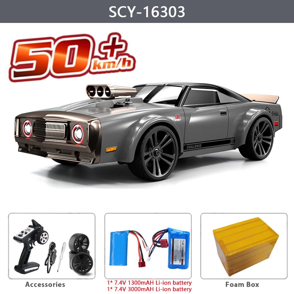 16303 1:16 50KM/H RC Car 4WD With LED Remote Control Muscle Cars High Speed Dri image 1