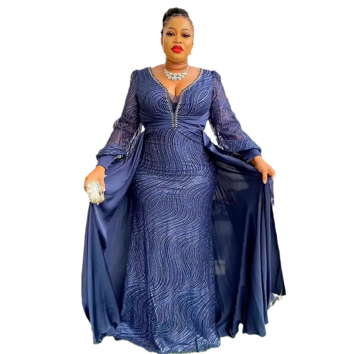 Plus Size African Party Dresses for Women Dashiki Ankara Sequin Wedding Evening image 0