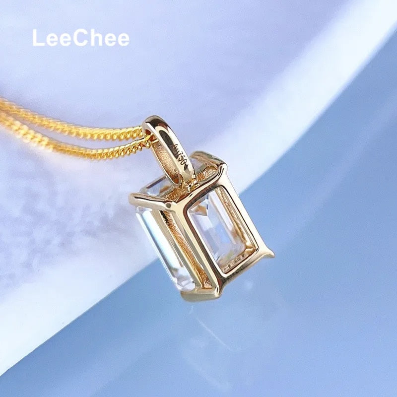 Real 18K Yellow Gold Pendant 2CT 6*8MM Emerald Cut Moissanite Necklace VVS Lab image 5