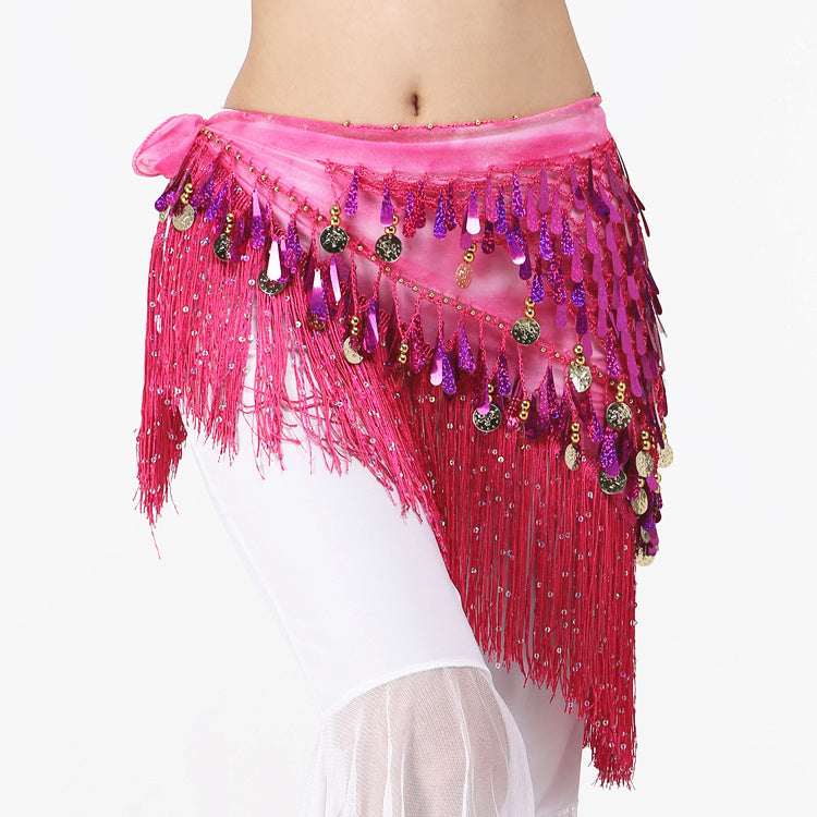 Women Belly Dance Clothing Accessories Teardrop Paillettes Fringe Wrap Elastic image 8