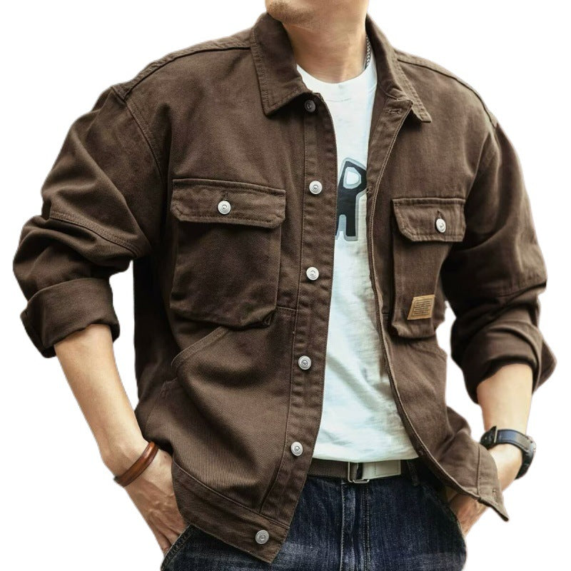 Classic vintage denim jacket for men, autumn and winter heavyweight washed turt image 2