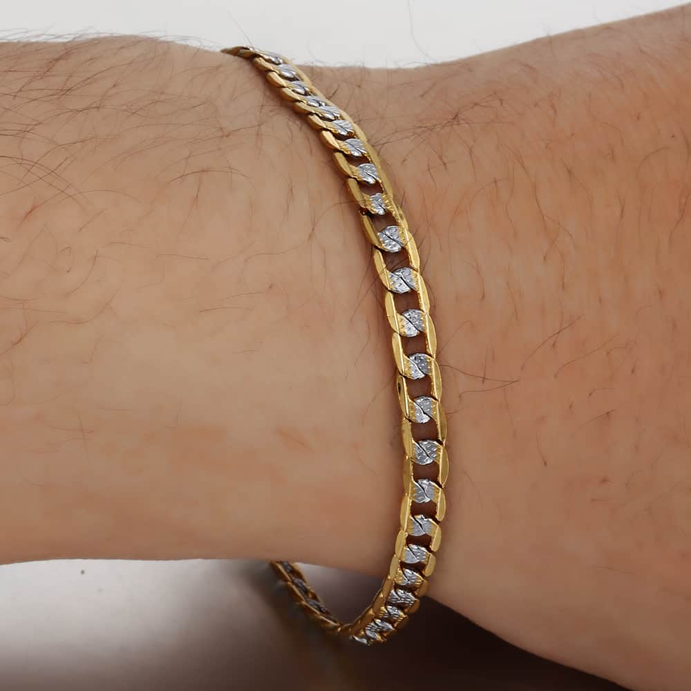 4mm Flat Hammered Curb Cuban Necklace Bracelet Set Gold Color Mix Silver Color image 2