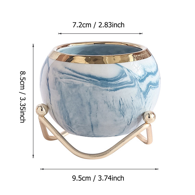 Nordic INS Style Luxury Gilded Ceramic Small Flowerpot with Golden Bracket Crea image 4