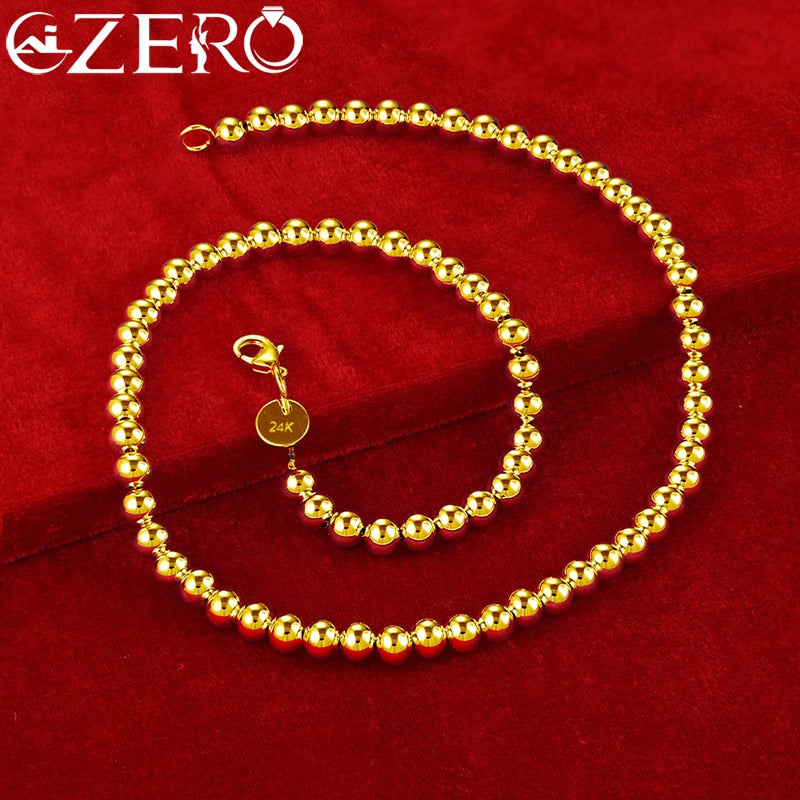 ALIZERO 24K Gold Necklaces 925 Sterling Silver Smooth 6MM Beads Necklace For Wo image 3