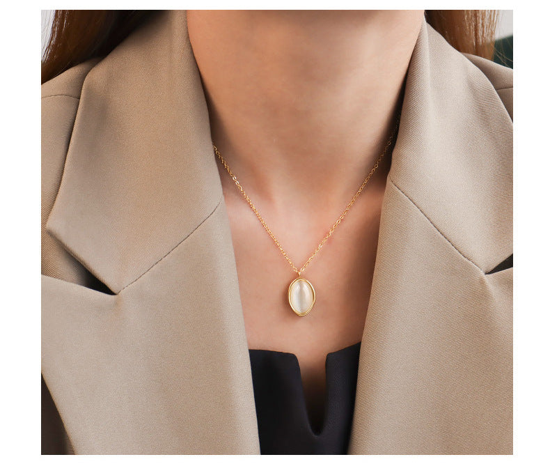 Titanium With 18 K Gold Cat Eye Stone Necklaces Women Stainless Steel Jewelry image 0