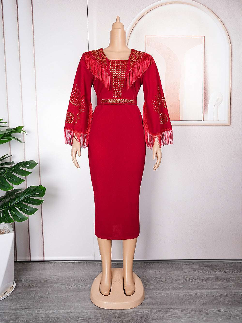Women White Pink Red Tassel Dress Bodycon Slim Party Long Dress Elegant Tu image 4