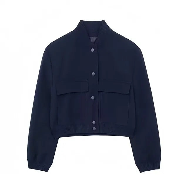 Women Fashion Bomber Jackets with Big Pockets Cropped Spring Amtumn Female Vint image 0