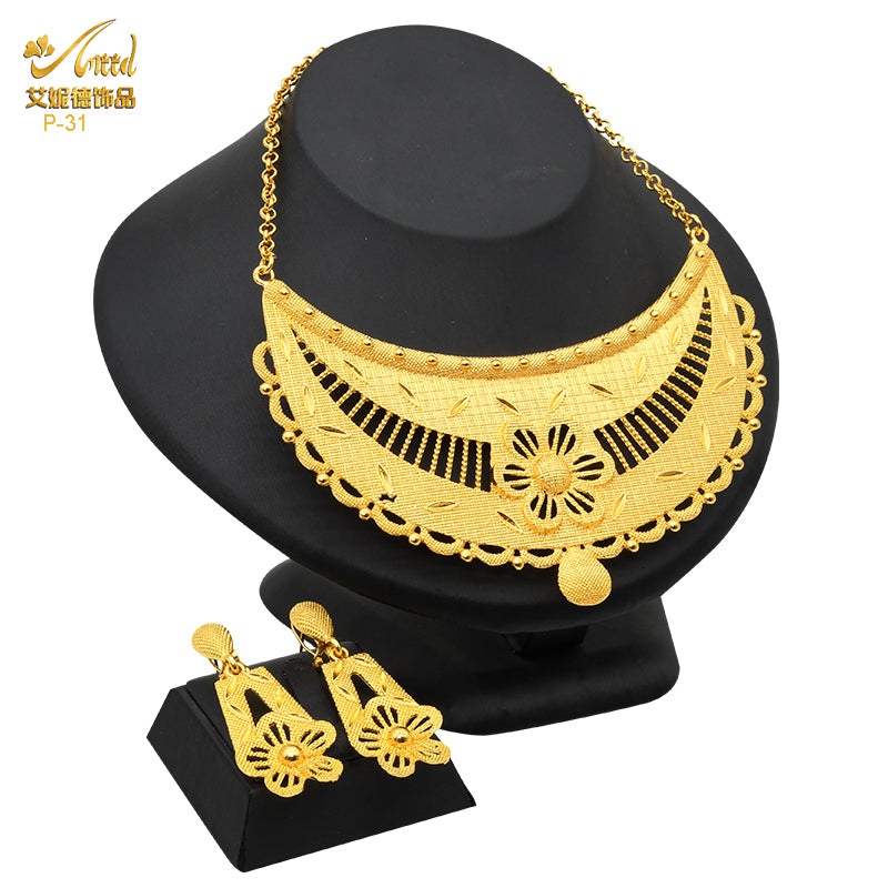 ANIID Luxury Indian Jewelry Sets for Women Party Dubai 24K Gold Color Necklace image 19