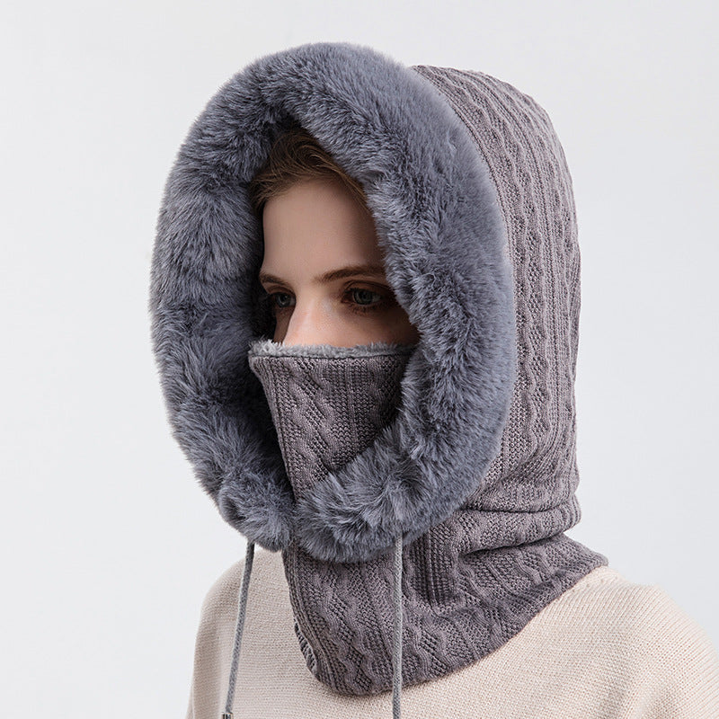 Women Beanie Hat Winter Balaclava Knitted Cap Hooded Face Mask Fluff Keep Warm image 9