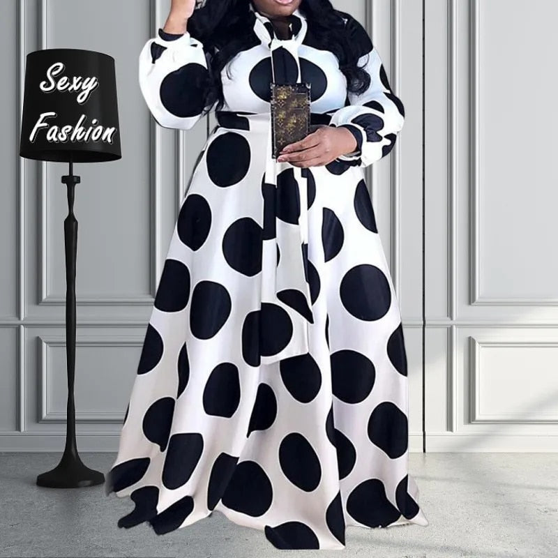 L-5XL 2023 African Women Clothing Plus Size Dresses Long Sleeve Bandage Dot Cas image 1