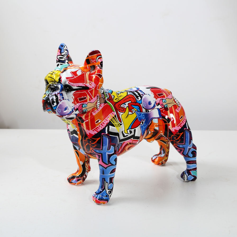 Creativity Modern Colorful French Bulldog Statue Wholesale Graffiti Office Orn image 1