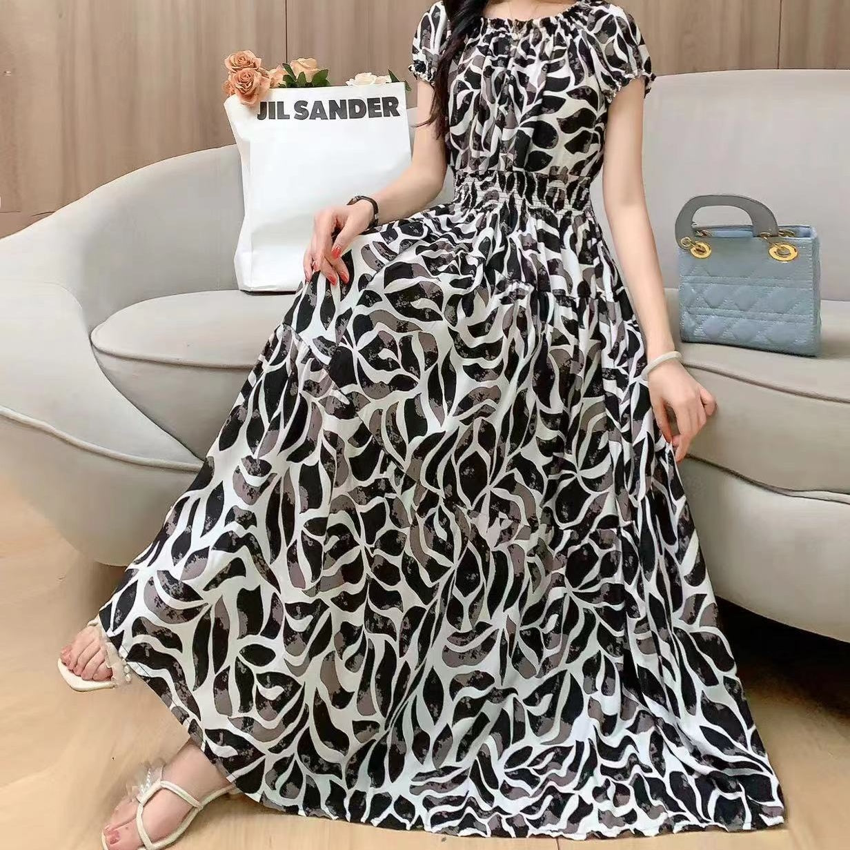 Bohemian Summer Trendy New Elegant Retro Vintage Midi Dress Large Swing Print E image 10