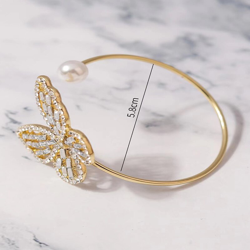 Gold-Color Butterfly Pearl Bracelet Zinc Alloy Fashion Luxury Style For Woman A image 5