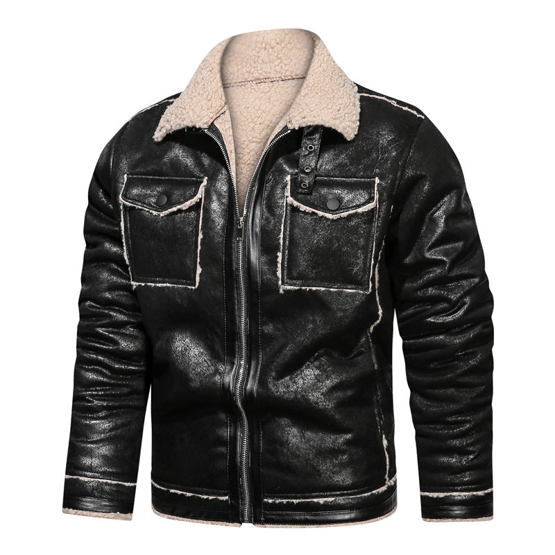 Winter Men's Leather Jacket Oversized Outerwear High Quality Retro Casual Coats image 2