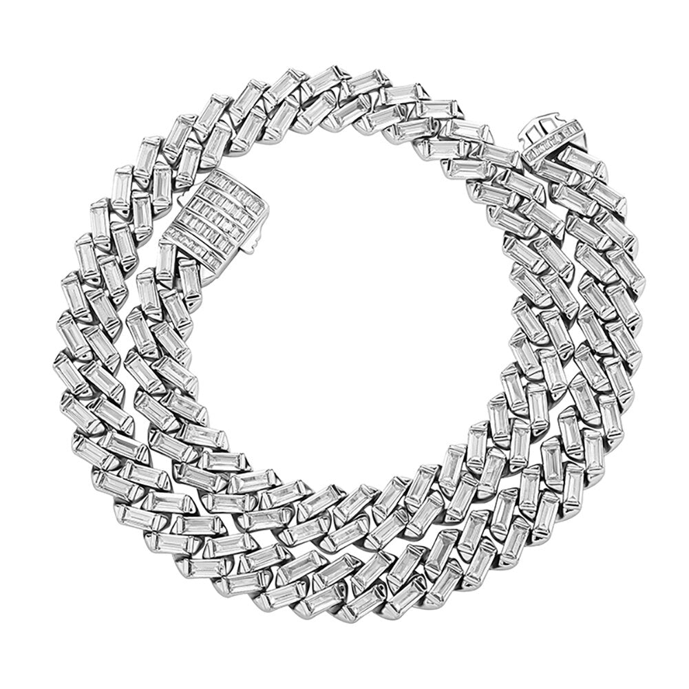 TOPGRILLZ 12MM Iced Out Baguette Channel Set Cuban Necklace in White Gold image 3