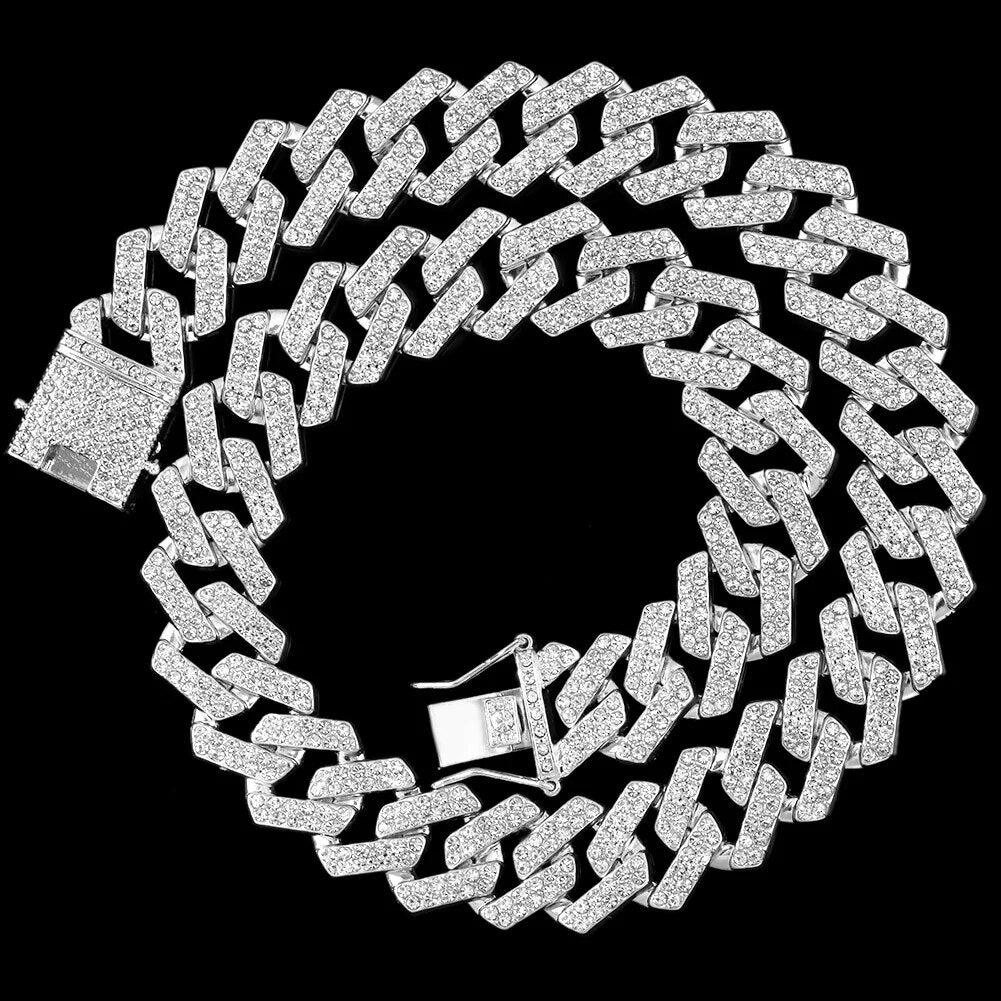Hip Hop Men Iced Out Chain Prong Rhombus Cuban Link Necklace 14/20MM width Gold image 1