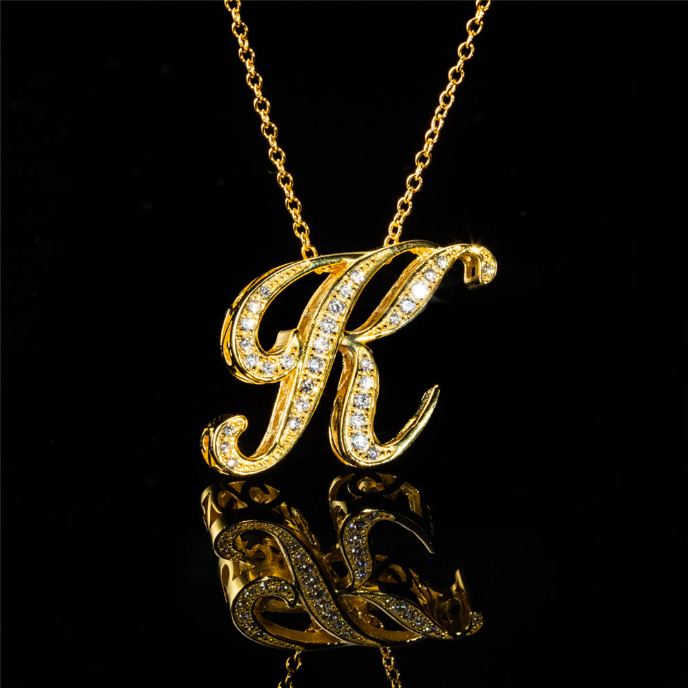 ANDYWEN 925 Sterling Silver Gold Long Chain Alphabet 26 Leter A W Pendant K H I image 11