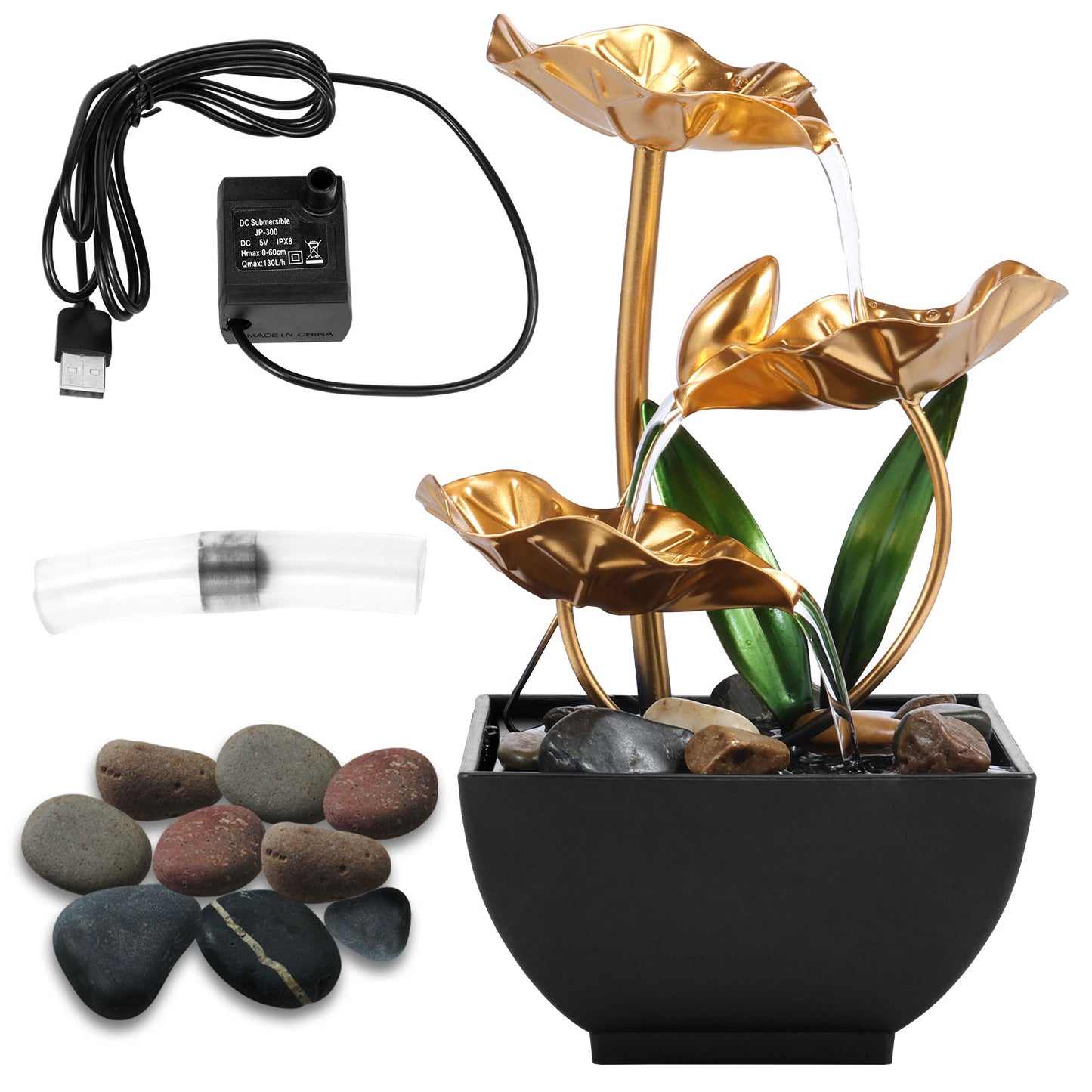 Small Lotus Waterfall Tabletop Fountain with Rocks Relaxation Fountains Desktop image 2