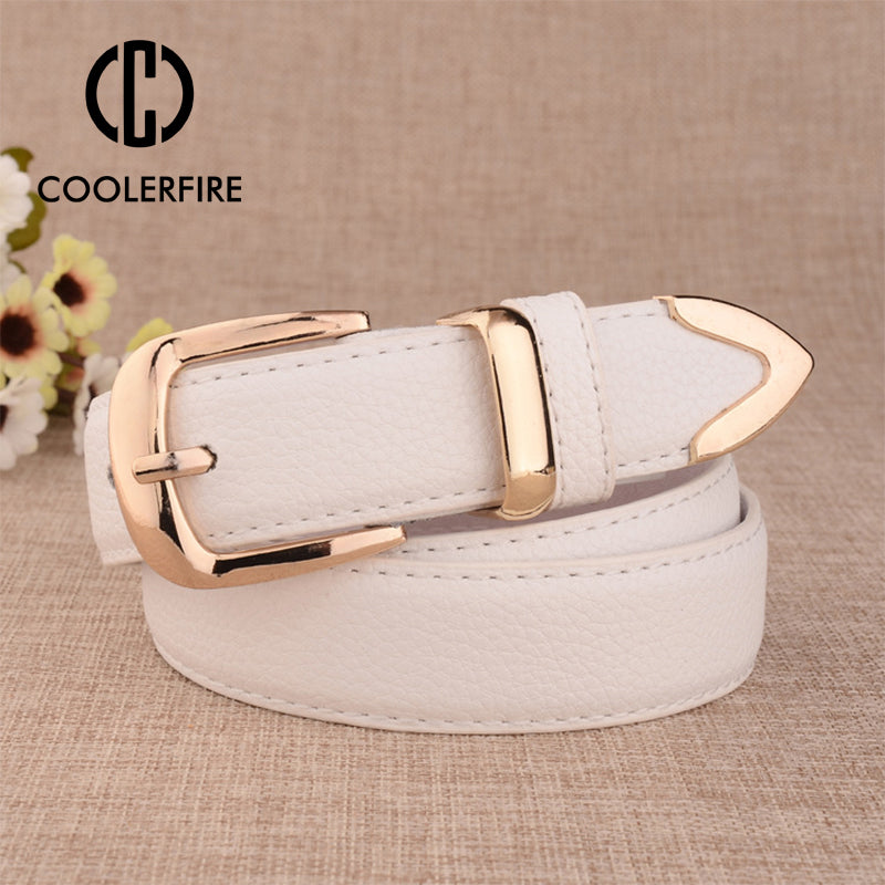 Fashion Women Leather Belts High Quality Gold Buckle Best Matching Dress Jeans image 0