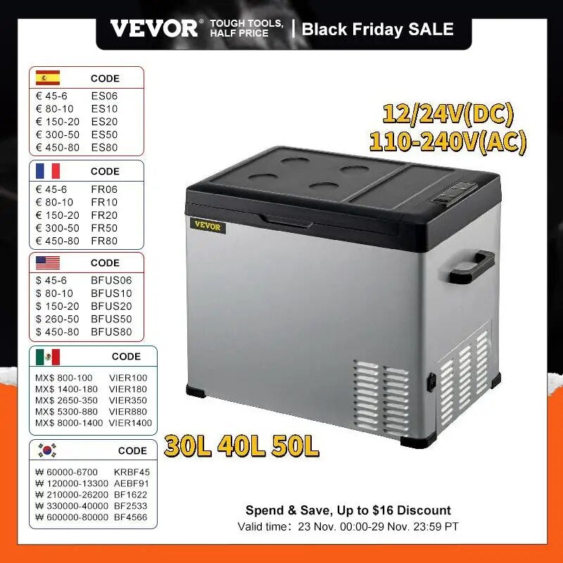 VEVOR 30L 40L 50L Mini Car Refrigerator Portable Small Fridge Freezer 12V/24V D image 0