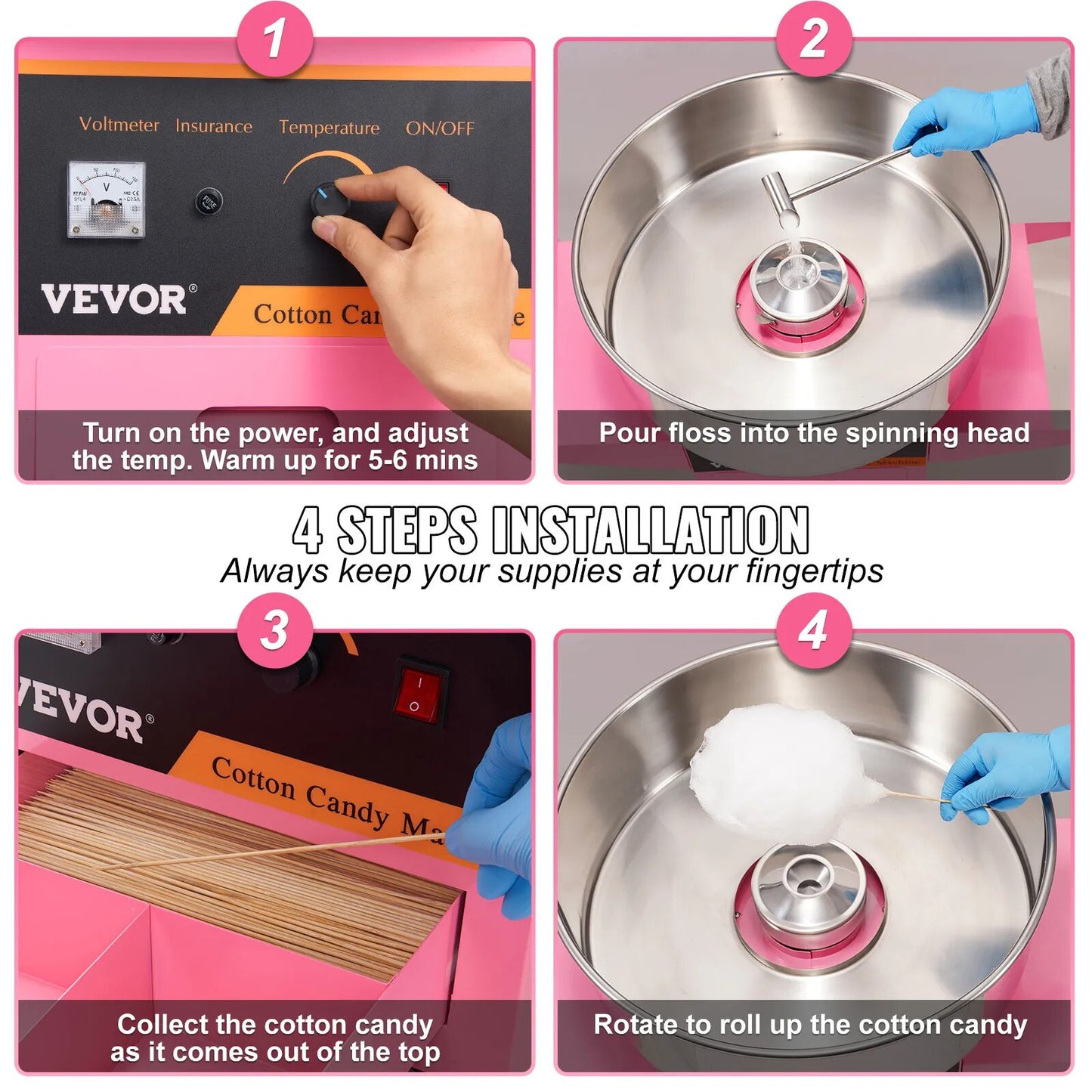 VEVOR Electric Cotton Candy Machine with Cart 1000W Commercial Floss Maker with image 5