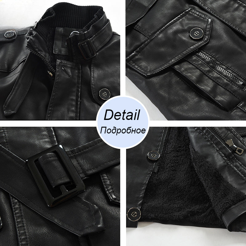 Men Winter Long Thick Fleece PU Leather Jacket Mens Streetwear Casual Business image 6