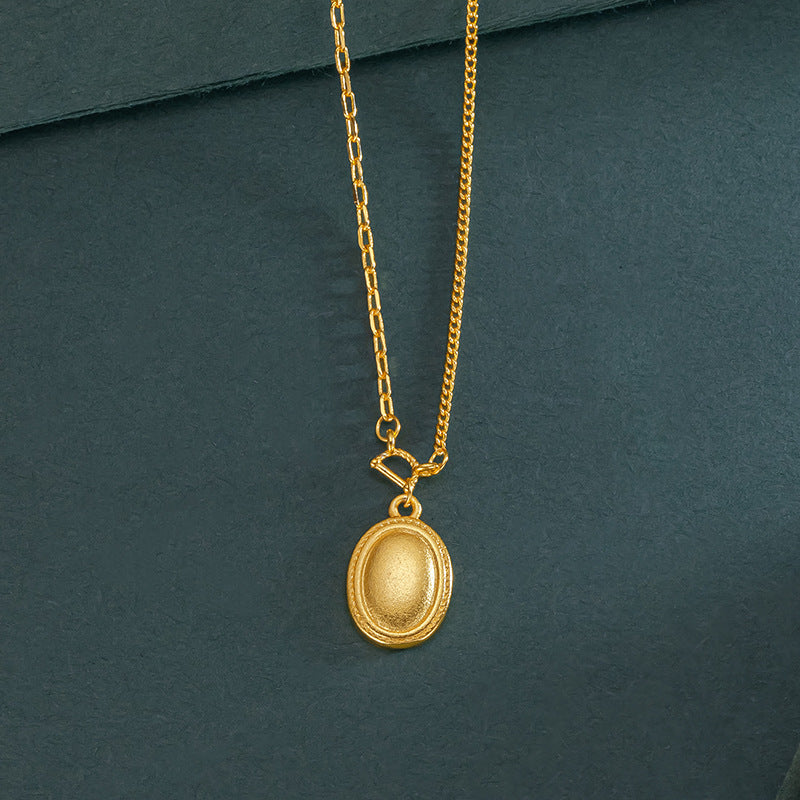 Real 18 K Gold Color Retro Ellipse Necklace Bracelet Chain for Women Fine Jewel image 2