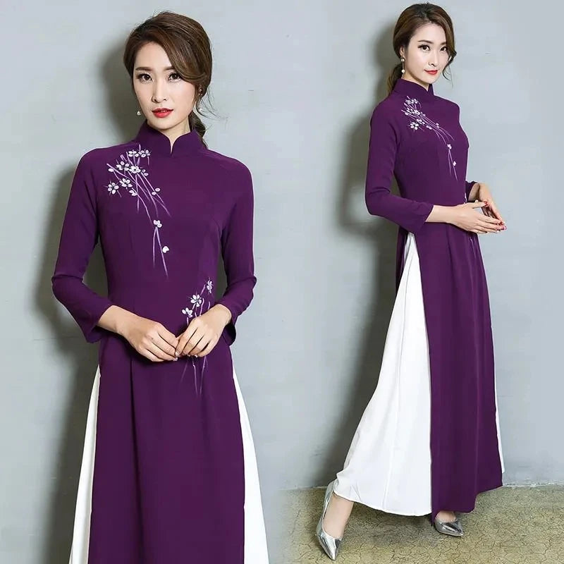 Traditional Vietnam Woman Retro Ao Dai Elegant Chinese Style Cheongsam Vintage image 4