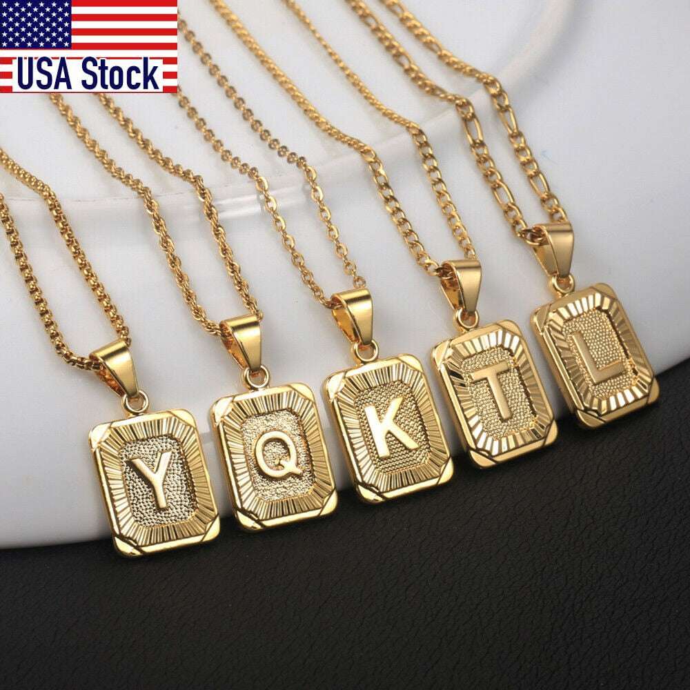 Trendy Gold Color A-Z Letters Pendant Necklace For Women Men Name Choker Stain image 1
